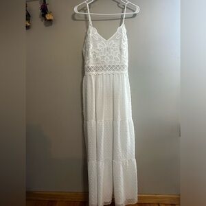 White Lace Maxi Dress with Spaghetti Straps
